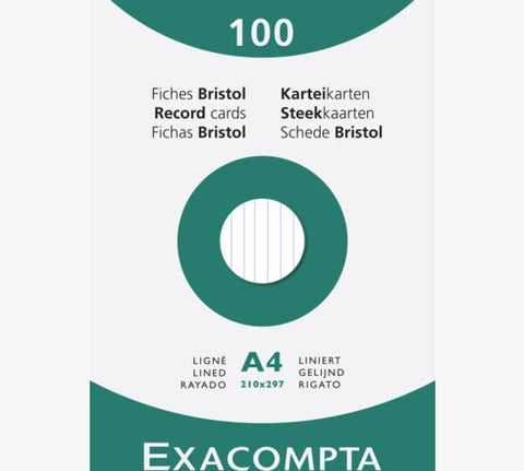 Fiche bristol Exacompta - unie - blanche - 210 x 297 mm - étui 100 fiches
